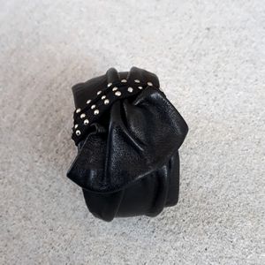 Black Leather/ Chunky Bangle Bracelet/ Handcrafted/ 90's Vintage Style